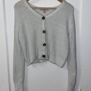 cropped white button up fuzzy sweater